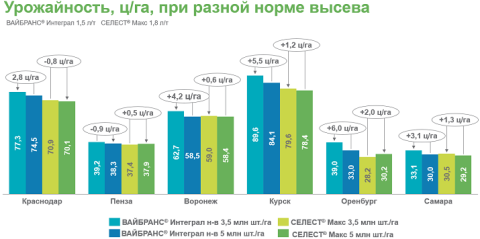 Урожайность, ц/га, при разной норме высева Урожайность, ц/га, при разной норме высева